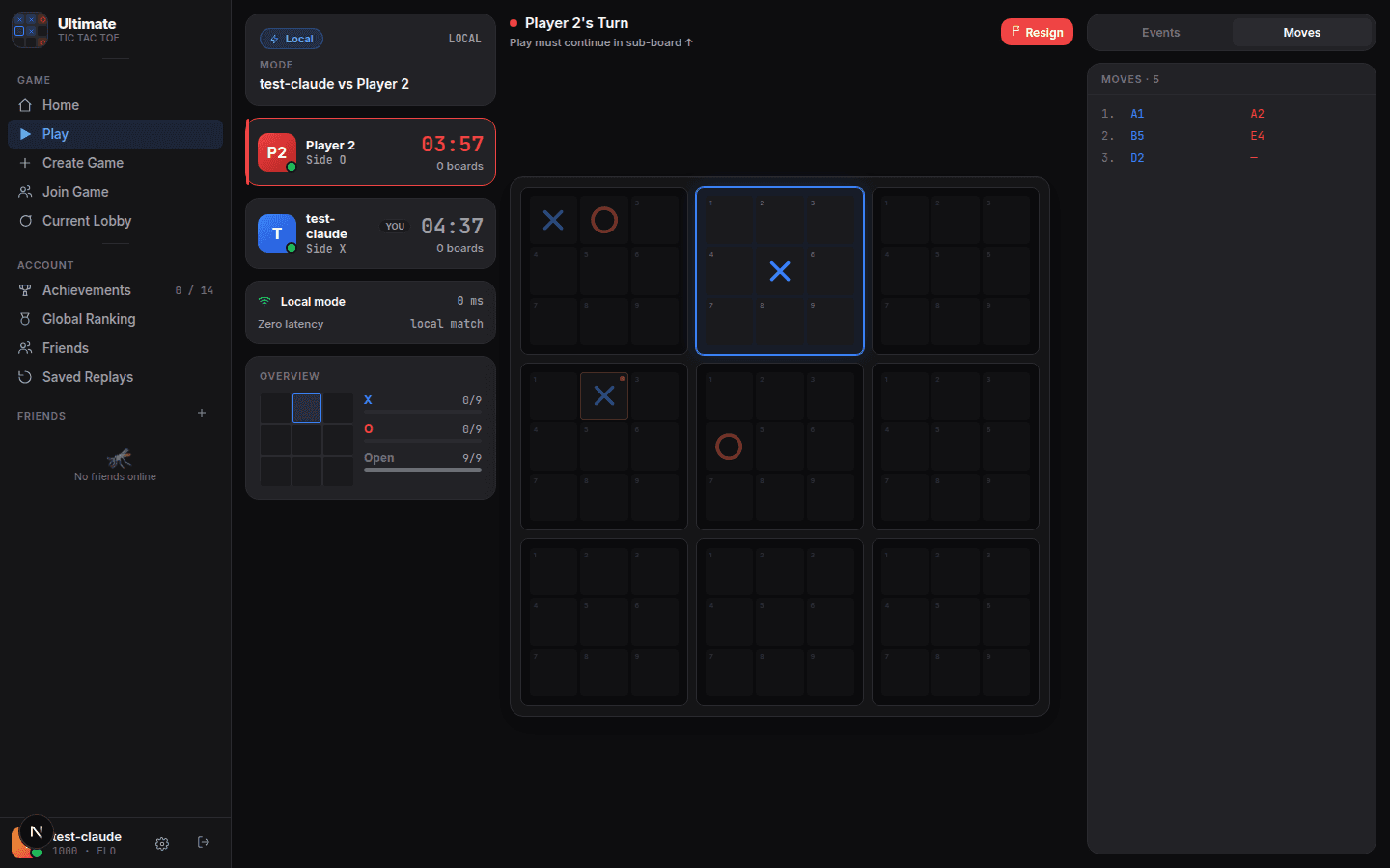 Partida en Ultimate Tic Tac Toe