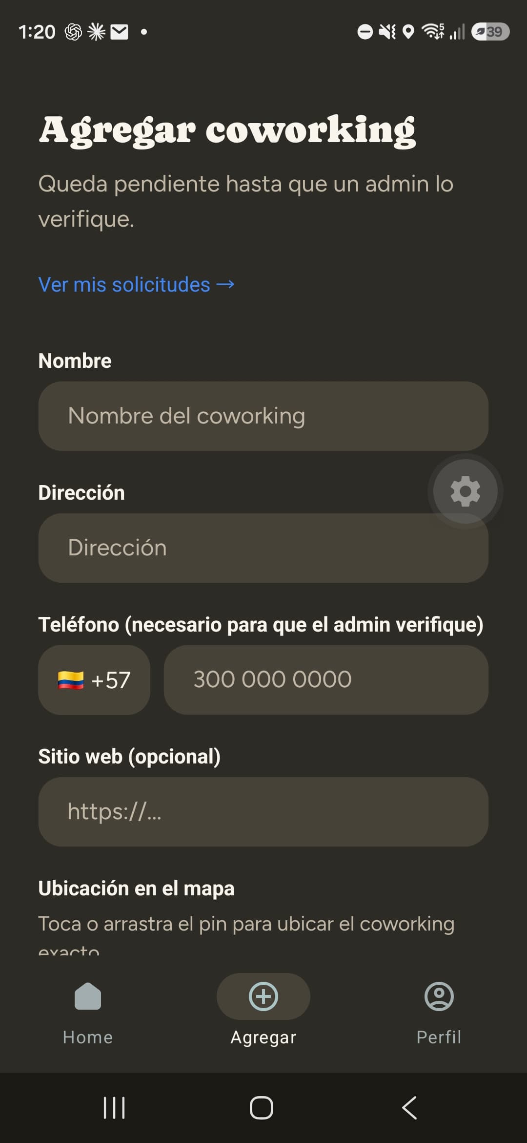 Directorio de coworkings en la app